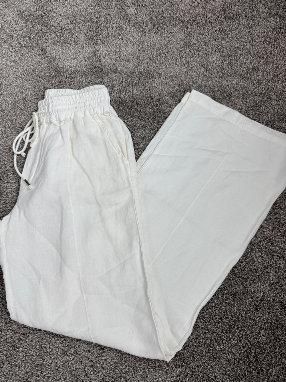 YFB White Linen-Blend Drawstring Pants